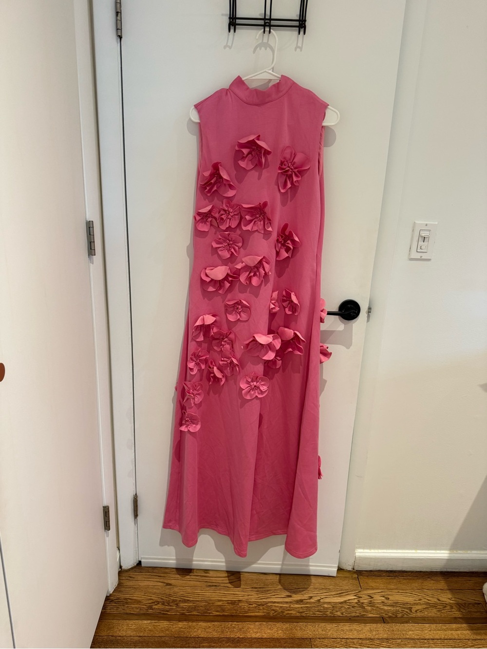 Sleeveless Pink Maxi Dress with 3D Floral Appliqués - Picture 2 of 6